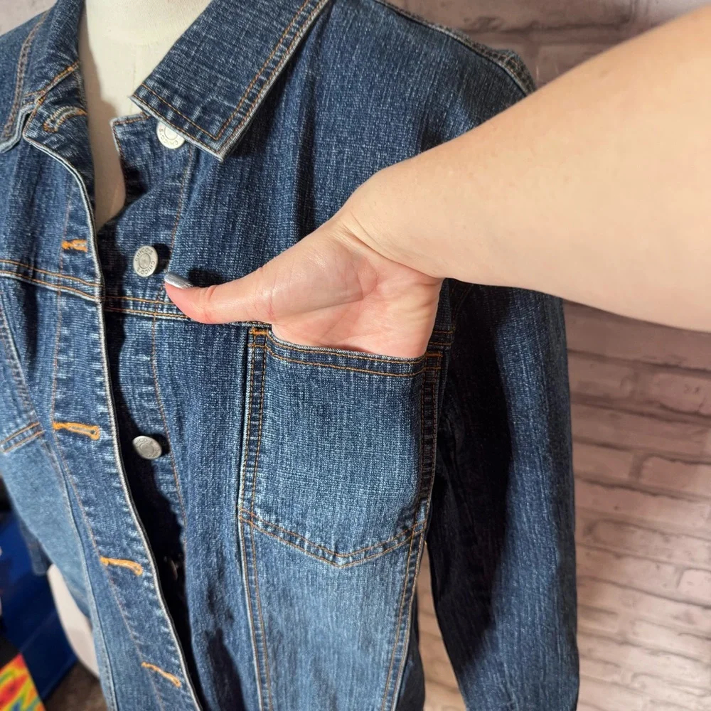 Chico's Dark Wash Blue Denim Button Up Classic Jacket